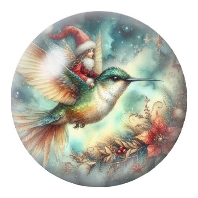 Cabochon en Verre Illustré Fée et Colibri de Noël 12 à 25mm