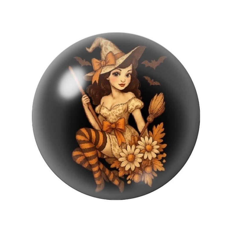 Cabochon en Verre Illustré Sorcière d’Automne 12 à 25mm