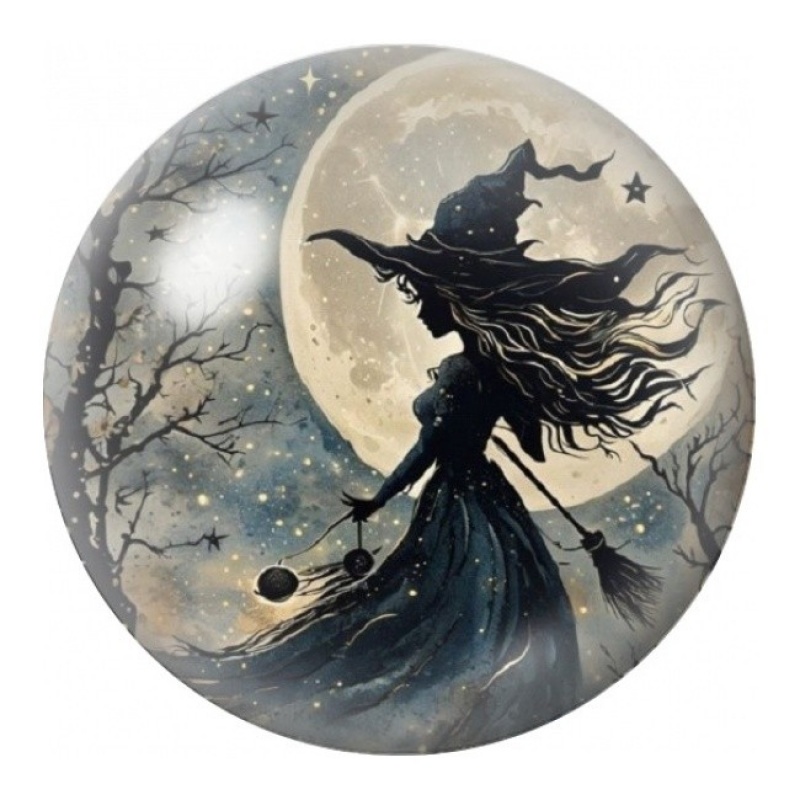 Cabochon en Verre Illustré Sorcière au Clair de Lune 12 à 25mm