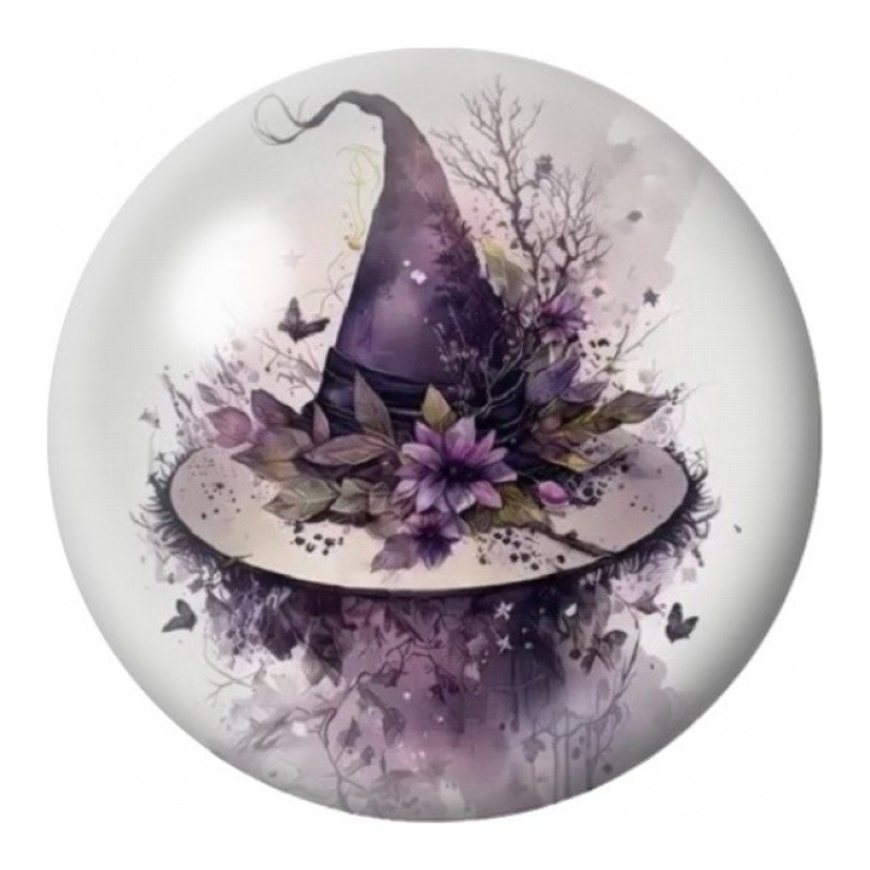 Cabochon en Verre Illustré Chapeau de Sorcière Violet 12 à 25mm