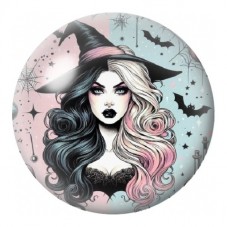 Cabochon en Verre Illustré Sorcière aux Cheveux Bicolores 12 à 25mm pour la Création de Bijoux Fantaisie - DIY