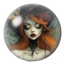 Cabochon en Verre Illustré Sorcière Rousse aux Roses 12 à 25mm pour la Création de Bijoux Fantaisie - DIY