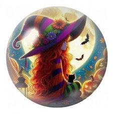 Cabochon en Verre Illustré Sorcière au Chapeau Fleuri 12 à 25mm pour la Création de Bijoux Fantaisie - DIY