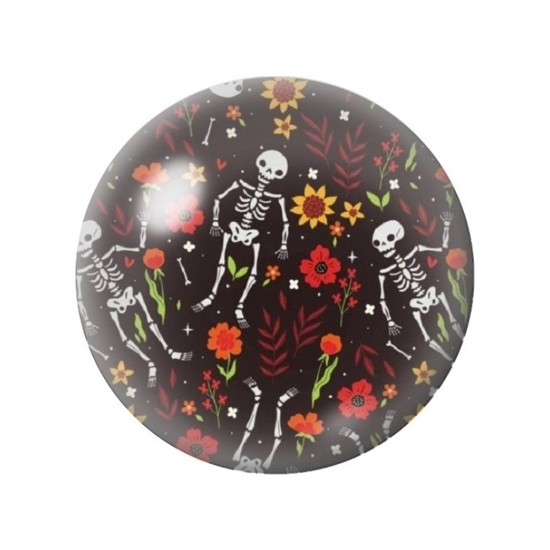 Cabochon en Verre Illustré Squelettes dansants et Fleurs 12 à 25mm