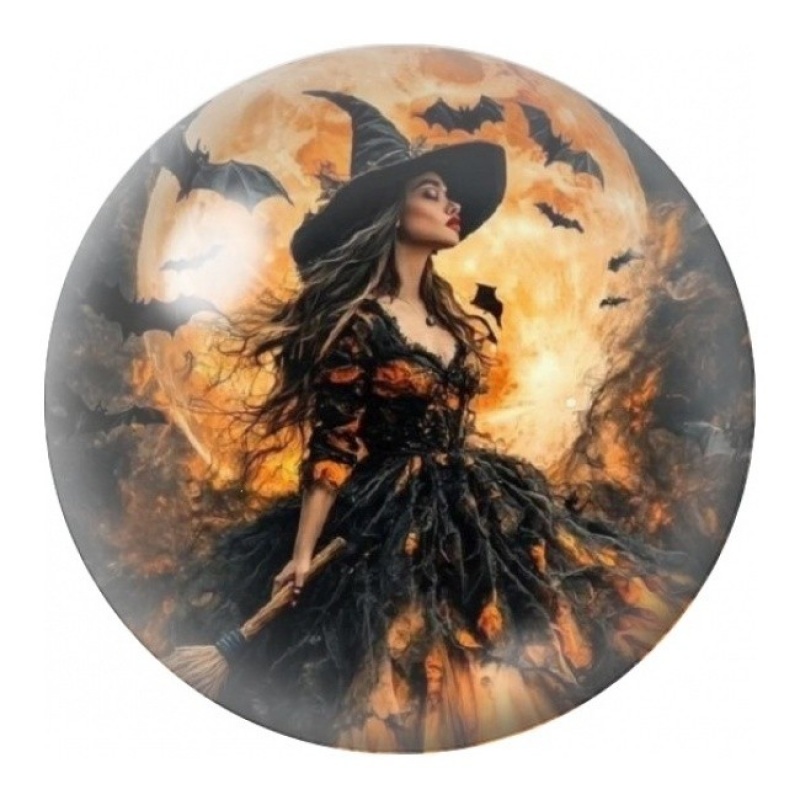 Cabochon en Verre Illustré Sorcière dans la Forêt de Feu 12 à 25mm