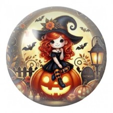 Cabochon en Verre Illustré Petite Sorcière Rousse 12 à 25mm pour la Création de Bijoux Fantaisie - DIY