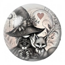 Cabochon en Verre Illustré Petite Sorcière et Renard 12 à 25mm pour la Création de Bijoux Fantaisie - DIY