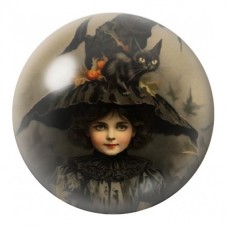Cabochon en Verre Illustré Petite Sorcière aux Chats 12 à 25mm pour la Création de Bijoux Fantaisie - DIY