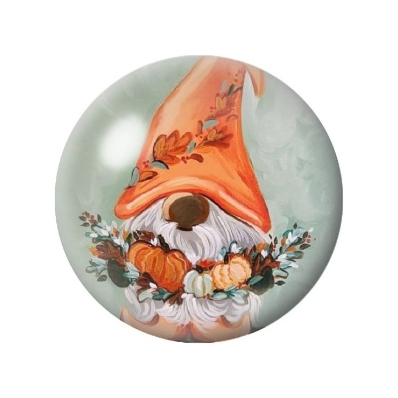 Cabochon en Verre Illustré Gnome d’Automne aux Citrouilles 12 à 25mm