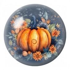 Cabochon en Verre Illustré Citrouille aux Fleurs d’Automne 12 à 25mm pour la Création de Bijoux Fantaisie - DIY