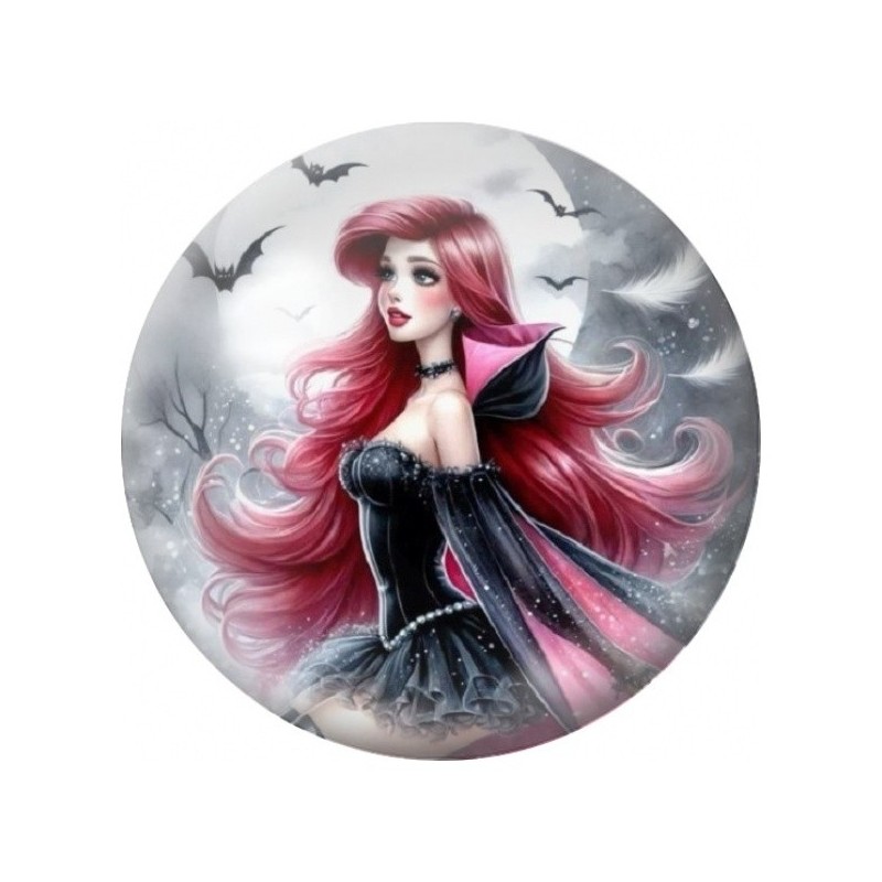 Cabochon en Verre Illustré Femme aux Cheveux Roses 12 à 25mm