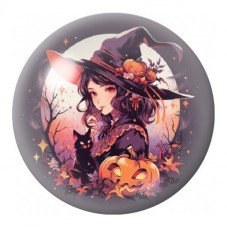 Cabochon en Verre Illustré Sorcière Violette et Citrouille 12 à 25mm pour la Création de Bijoux Fantaisie - DIY