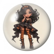 Cabochon en Verre Illustré Jeune Sorcière à Rayures 12 à 25mm pour la Création de Bijoux Fantaisie - DIY