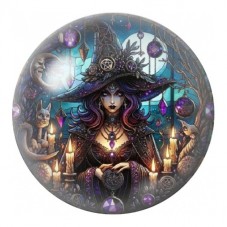 Cabochon en Verre Illustré Sorcière à la Boule de Cristal 12 à 25mm pour la Création de Bijoux Fantaisie - DIY