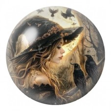Cabochon en Verre Illustré Sorcière et Corbeau 12 à 25mm pour la Création de Bijoux Fantaisie - DIY