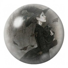 Cabochon en Verre Illustré Femme Gothique au Corbeau 12 à 25mm pour la Création de Bijoux Fantaisie - DIY