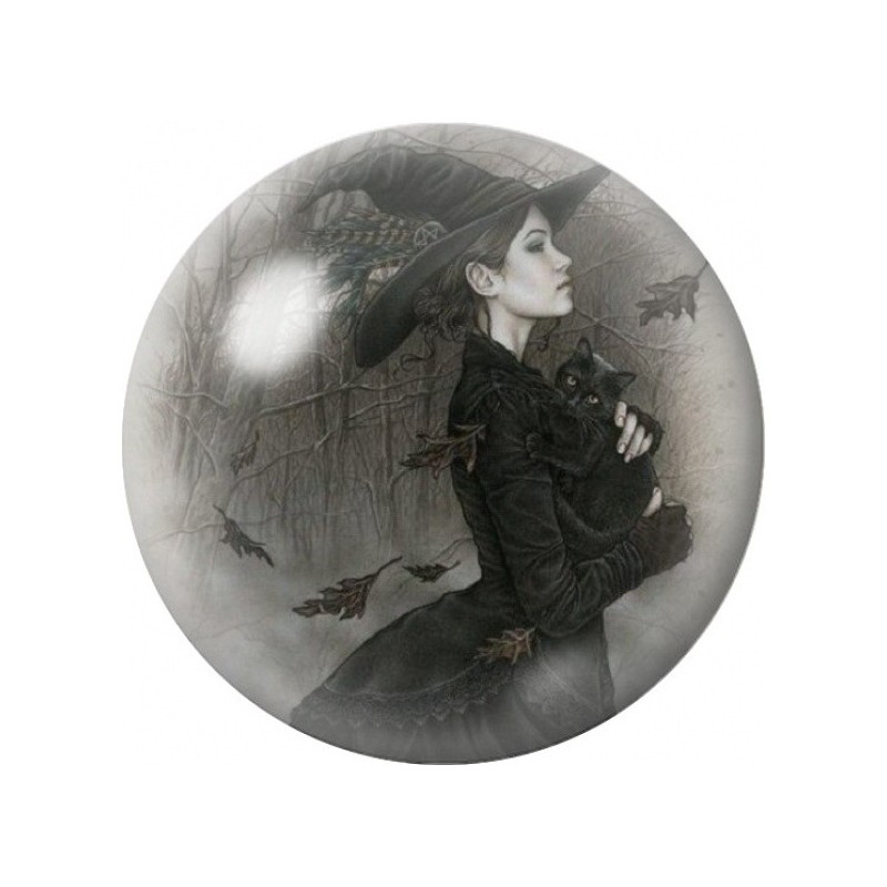 Cabochon en Verre Illustré Femme Gothique au Corbeau 12 à 25mm
