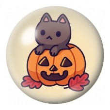 Cabochon en Verre Illustré Chat sur une Citrouille 12 à 25mm pour la Création de Bijoux Fantaisie - DIY