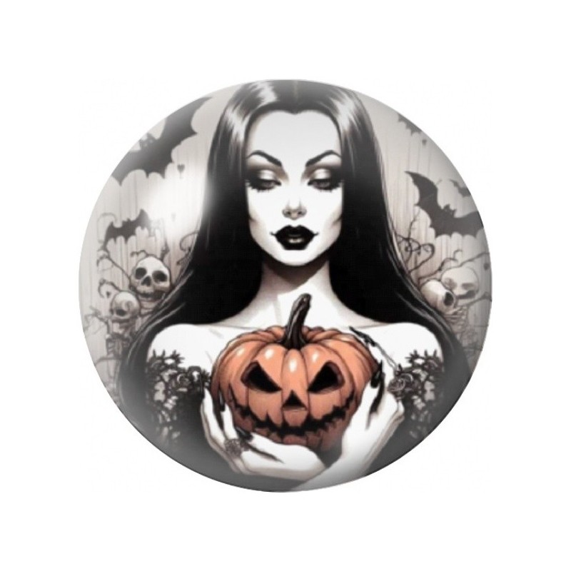 Cabochon en Verre Illustré Femme Gothique à la Citrouille 12 à 25mm