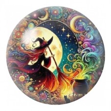 Cabochon en Verre Illustré Sorcière sous la Lune Colorée 12 à 25mm pour la Création de Bijoux Fantaisie - DIY