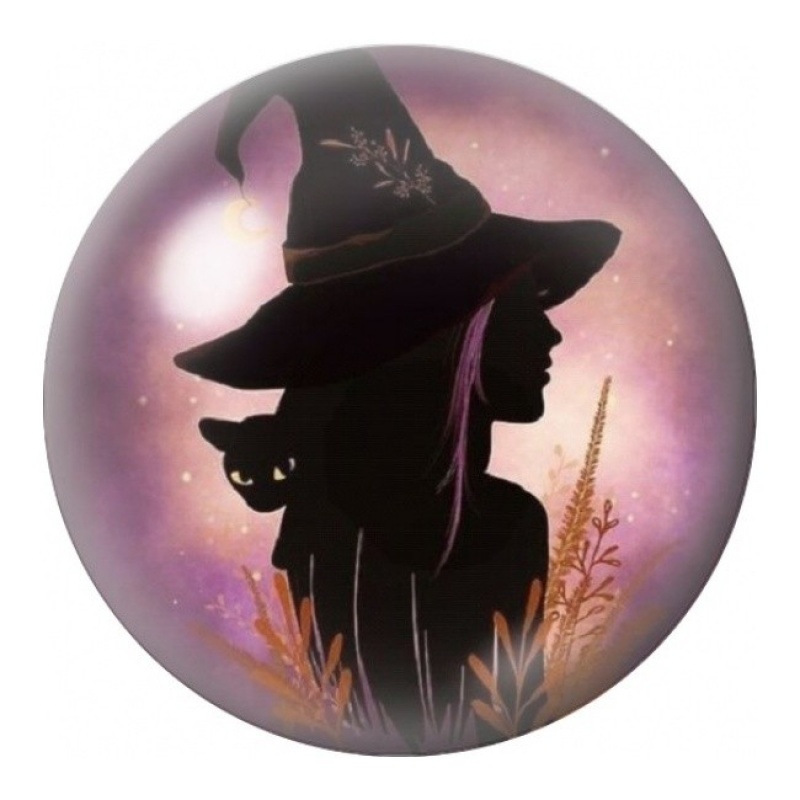 Cabochon en Verre Illustré Sorcière sous la Lune Rose 12 à 25mm