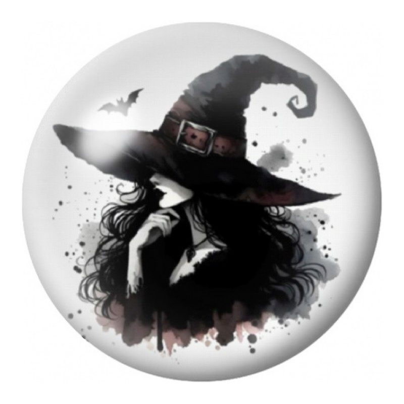 Cabochon en Verre Illustré Sorcière à l’Encre Noire 12 à 25mm
