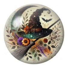 Cabochon en Verre Illustré Chapeau et Balai de Sorcière 12 à 25mm pour la Création de Bijoux Fantaisie - DIY