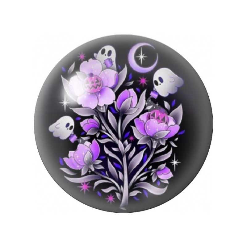 Cabochon en Verre Illustré Fantômes dans les Fleurs Violettes 12 à 25mm