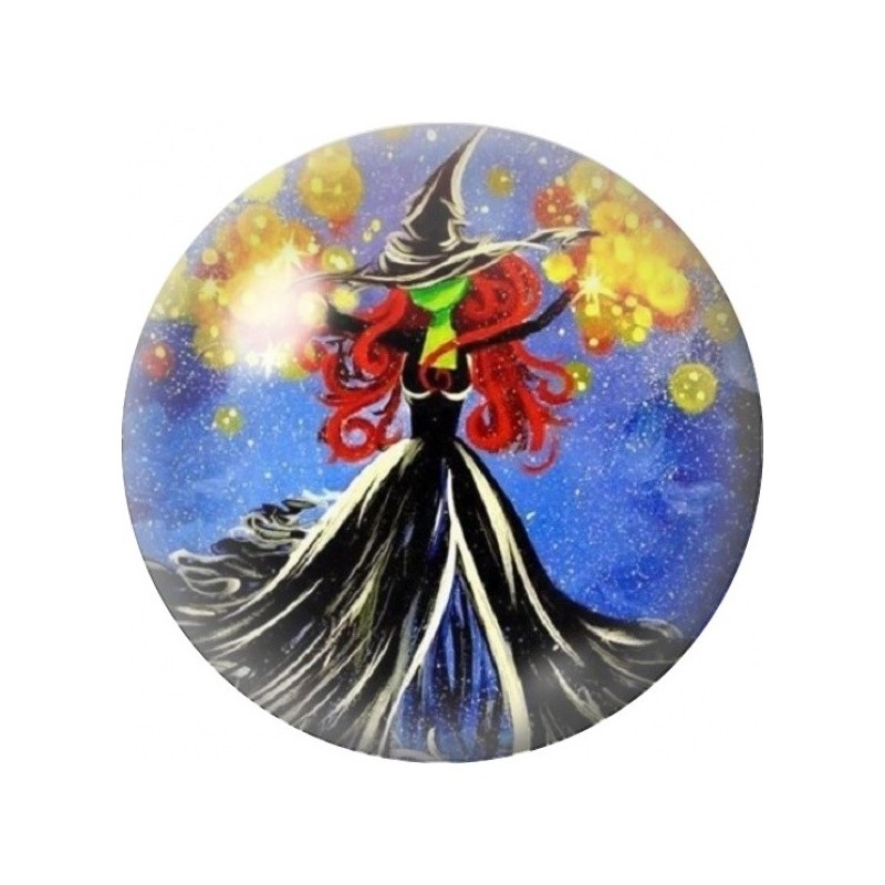 Cabochon en Verre Illustré Sorcière dans la Nuit Étoilée 12 à 25mm
