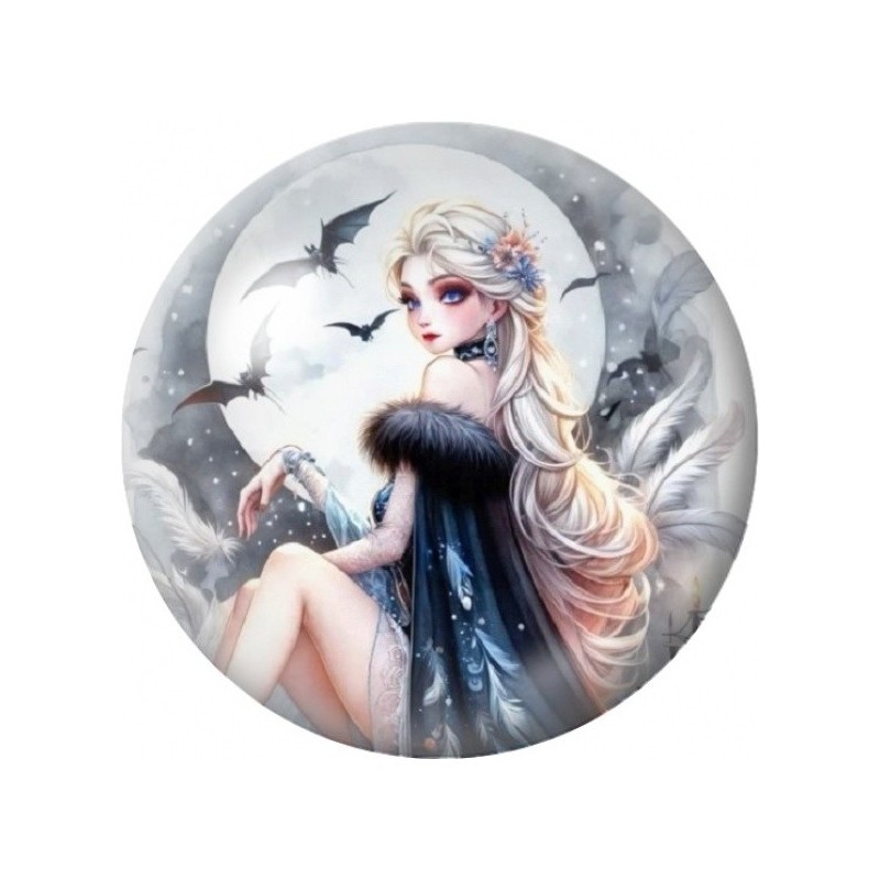 Cabochon en Verre Illustré Femme de Glace aux Corbeaux 12 à 25mm
