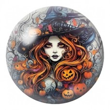 Cabochon en Verre Illustré Sorcière Rousse aux Citrouilles 12 à 25mm pour la Création de Bijoux Fantaisie - DIY
