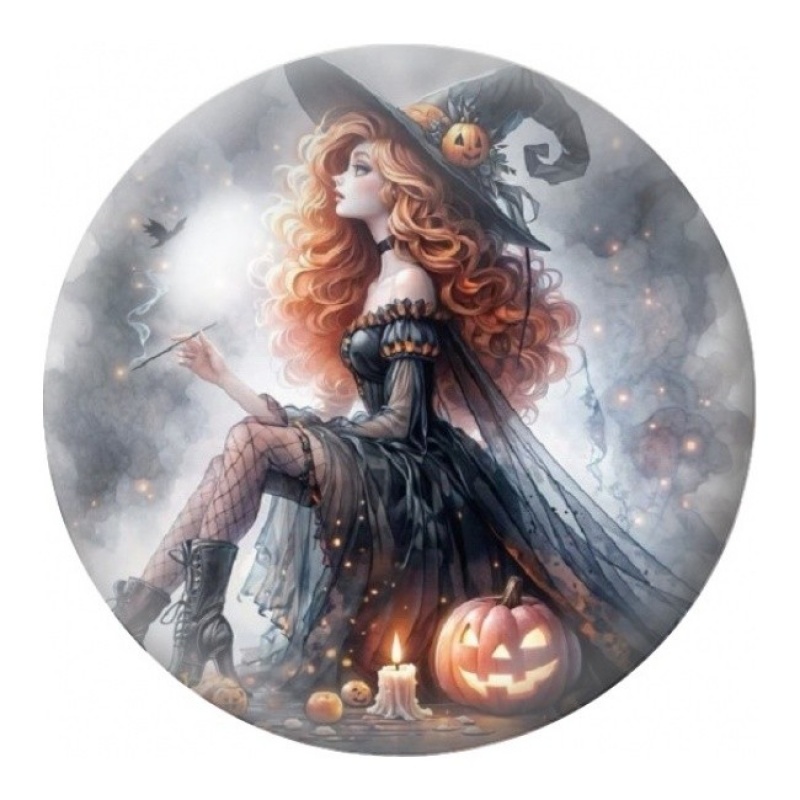 Cabochon en Verre Illustré Sorcière Rousse dans la Brume 12 à 25mm