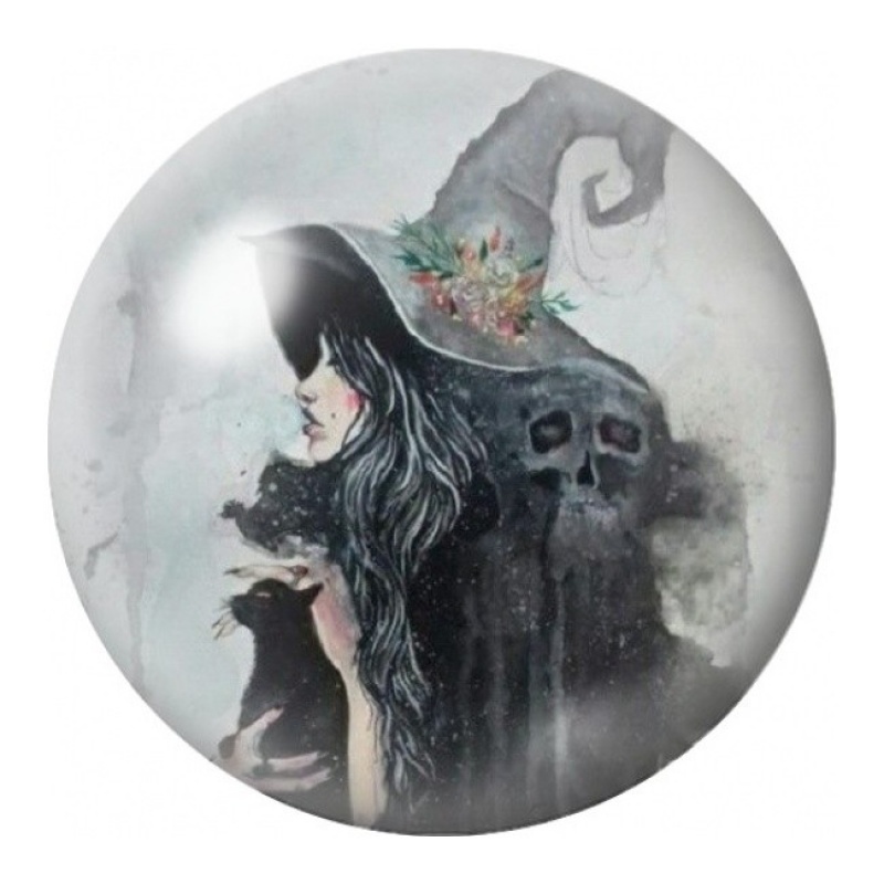 Cabochon en Verre Illustré Sorcière aux Chats Noirs 12 à 25mm