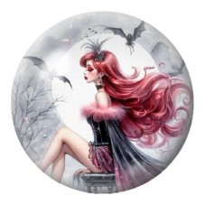 Cabochon en Verre Illustré Femme aux Cheveux Roses 12 à 25mm pour la Création de Bijoux Fantaisie - DIY