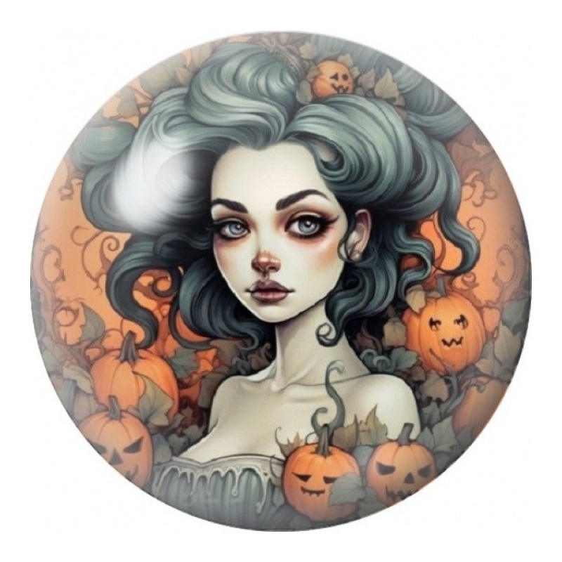 Cabochon en Verre Illustré Sorcière aux Cheveux Gris 12 à 25mm