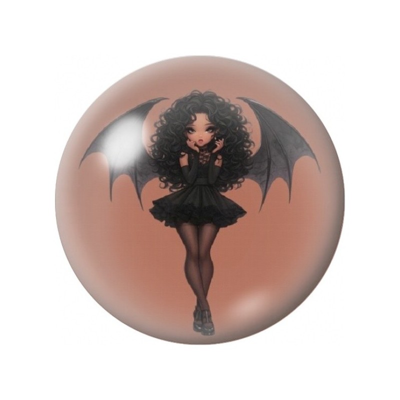 Cabochon en Verre Illustré Jeune Démone aux Ailes Noires 12 à 25mm