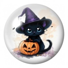Cabochon en Verre Illustré Chat Noir au Chapeau de Sorcière 12 à 25mm pour la Création de Bijoux Fantaisie - DIY