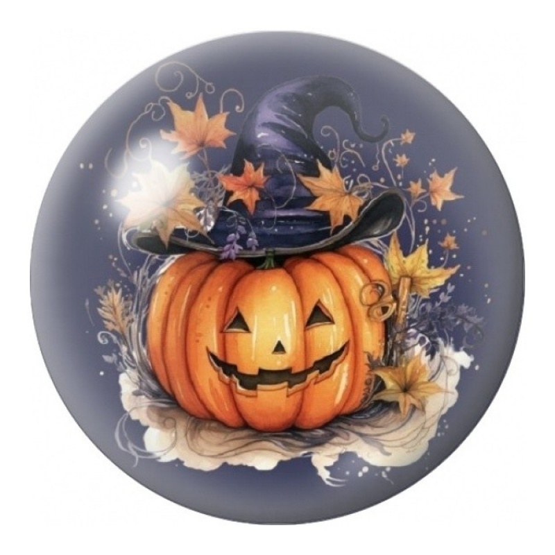Cabochon en Verre Illustré Citrouille au Chapeau Fleuri 12 à 25mm