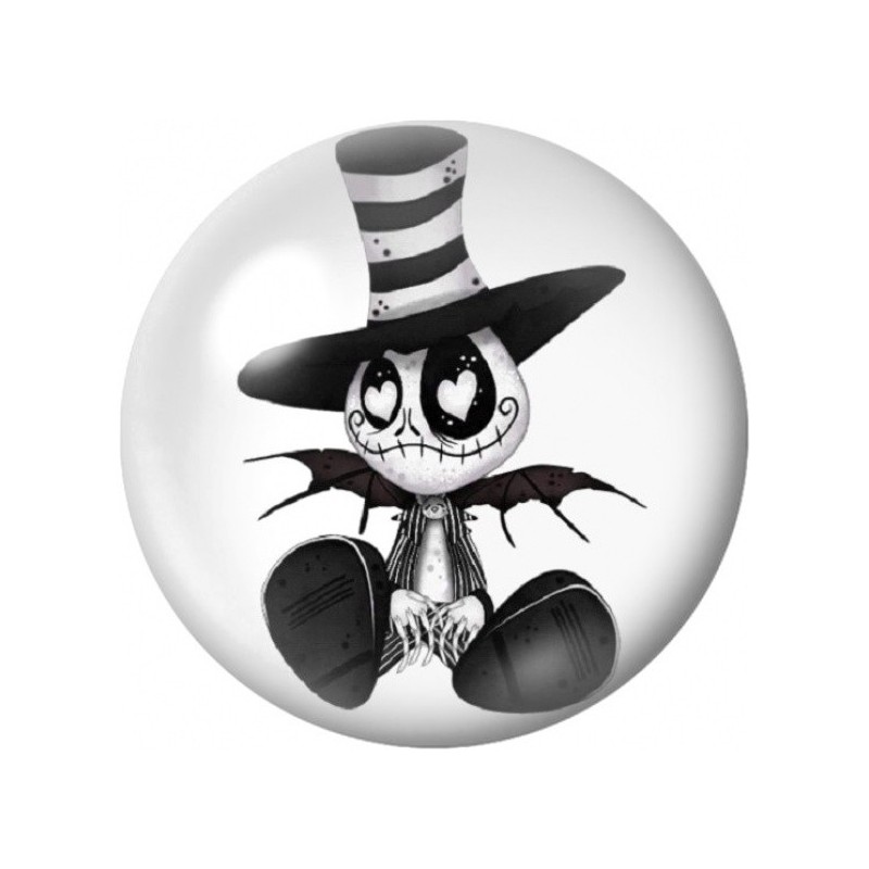 Cabochon en Verre Illustré Squelette au Chapeau Rayé 12 à 25mm