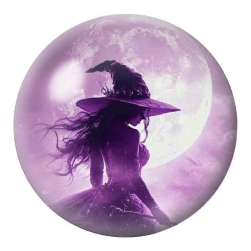 Cabochon en Verre Illustré Sorcière sous la Lune Violette 12 à 25mm