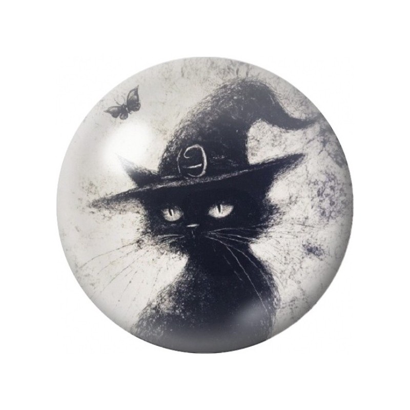 Cabochon en Verre Illustré Chat Noir sous le Chapeau 12 à 25mm