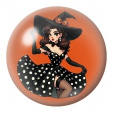 Cabochon en Verre Illustré Pin-Up Sorcière à Pois Noirs 12 à 25mm pour la Création de Bijoux Fantaisie - DIY
