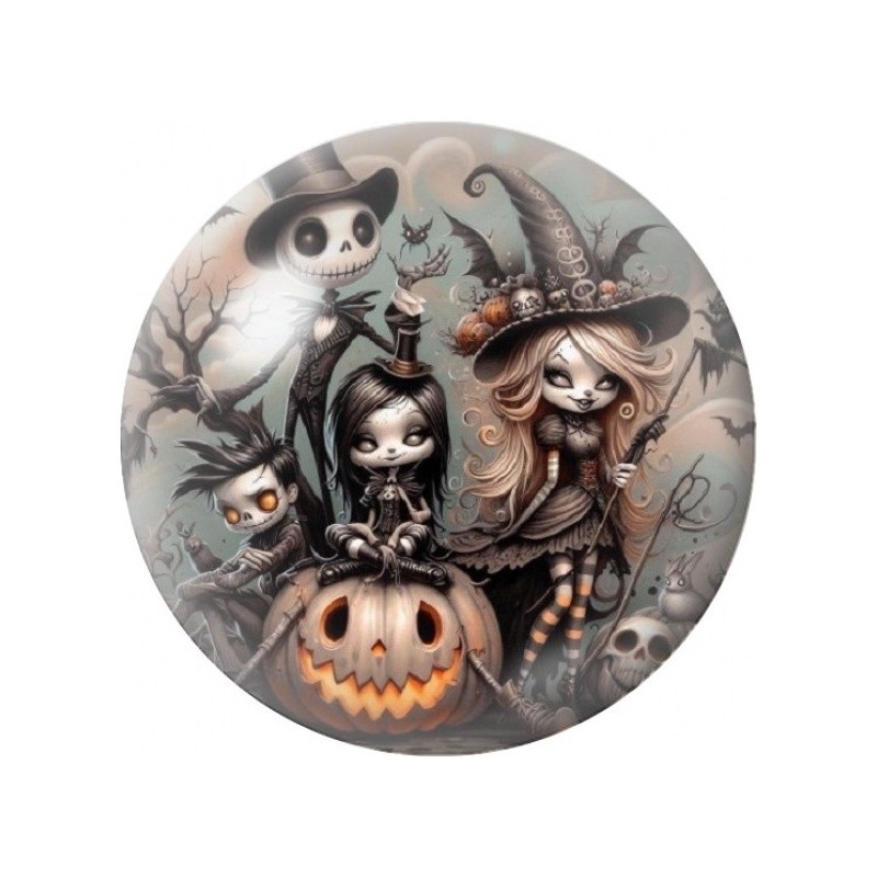 Cabochon en Verre Illustré Famille Squelette à la Citrouille 12 à 25mm