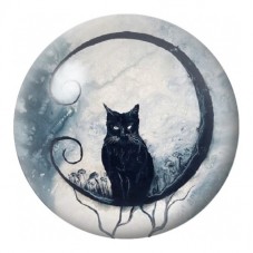 Cabochon en Verre Illustré Chat Noir sur le Croissant de Lune 12 à 25mm pour la Création de Bijoux Fantaisie - DIY