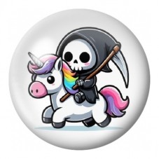 Cabochon en Verre Illustré Faucheuse sur une Licorne 12 à 25mm pour la Création de Bijoux Fantaisie - DIY