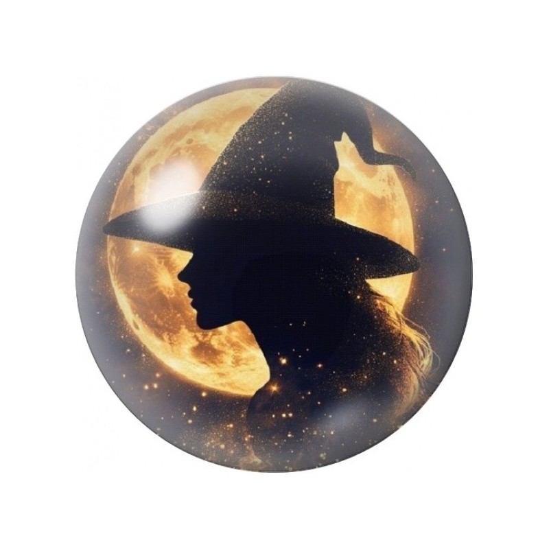 Cabochon en Verre Illustré Profil de Sorcière devant la Lune 12 à 25mm