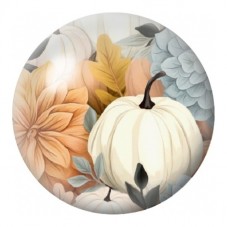 Cabochon en Verre Illustré Citrouille Blanche et Fleurs 12 à 25mm pour la Création de Bijoux Fantaisie - DIY