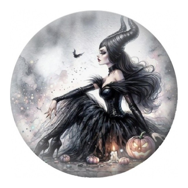 Cabochon en Verre Illustré Fée Sombre aux Cornes 12 à 25mm