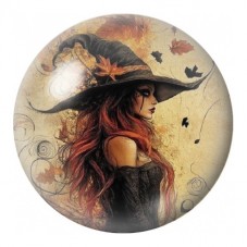 Cabochon en Verre Illustré Sorcière Rousse aux Feuilles 12 à 25mm pour la Création de Bijoux Fantaisie - DIY