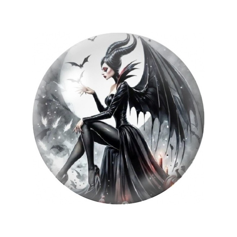Cabochon en Verre Illustré Fée Noire aux Grandes Ailes 12 à 25mm